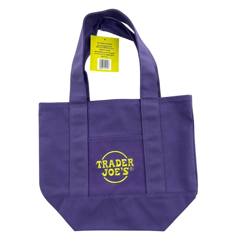 Trader Joes Mini Canvas Tote Bag Purple Yellow Trick or Treat Limited Edition